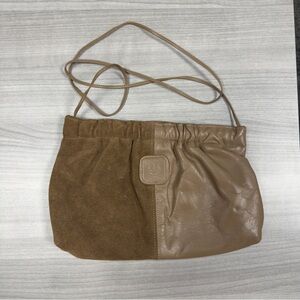 Vintage Boho Leather Suede Patchwork Crossbody Bag Sun Face Embossed Tan Brown